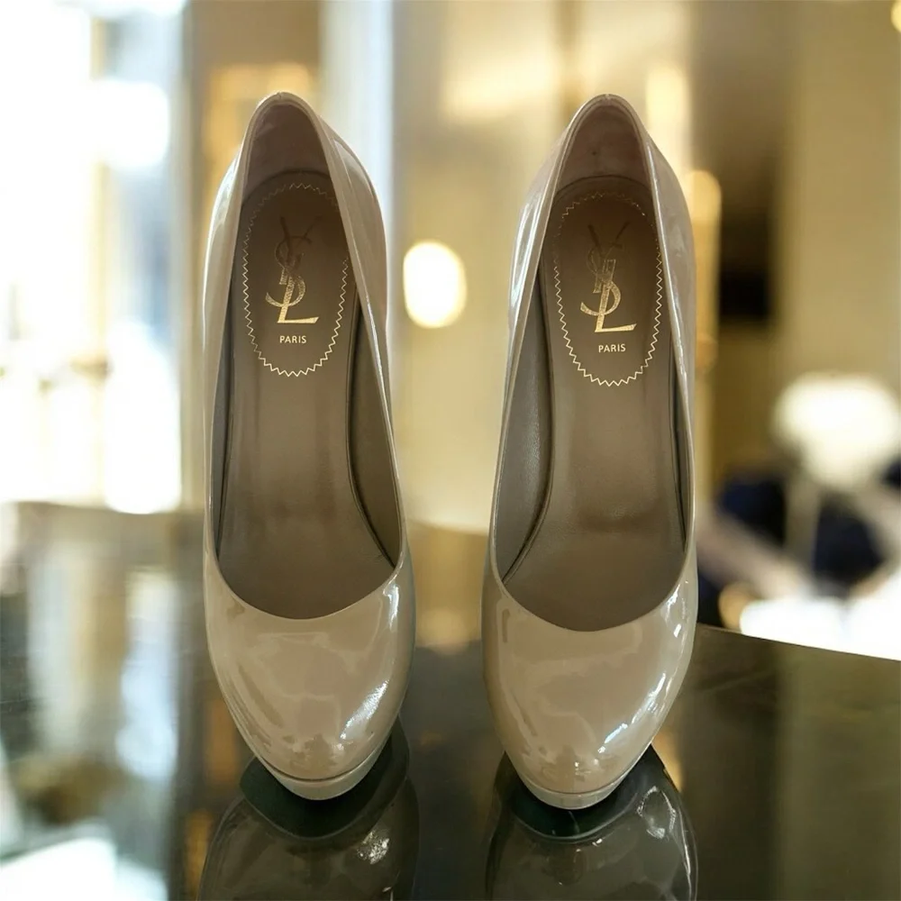 Yves Saint Laurent Patent Leather Taupe color Heels 7.5 - Picture 1 of 14